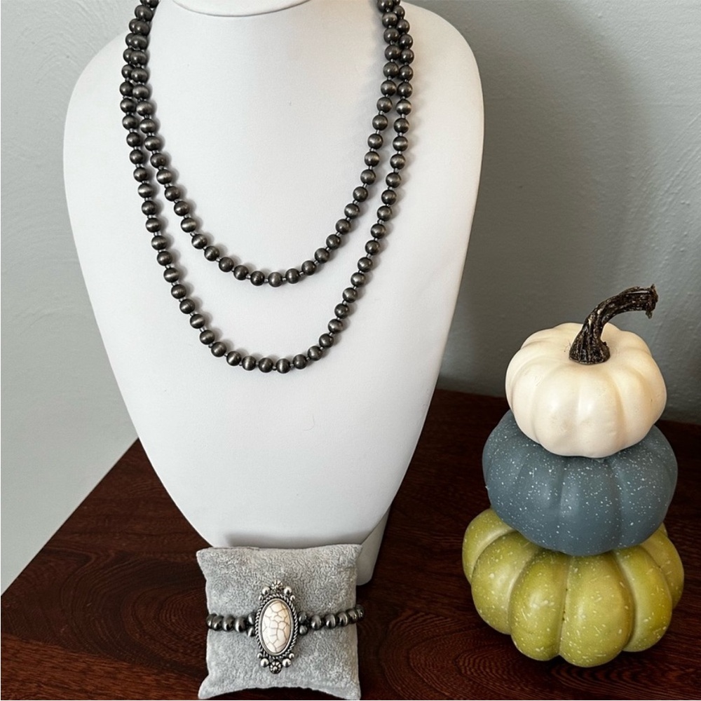 Plunder Silver Necklace Elegant Double-Strand Design with bracelet